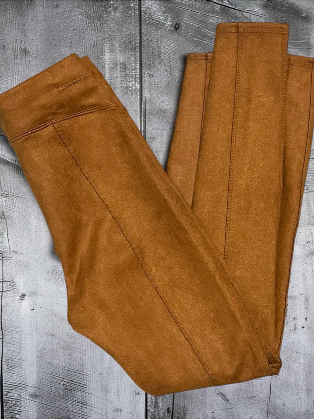 SPANX Faux Suede Leggings S Rich Caramel Brown High Rise Tummy Shaping 20322R